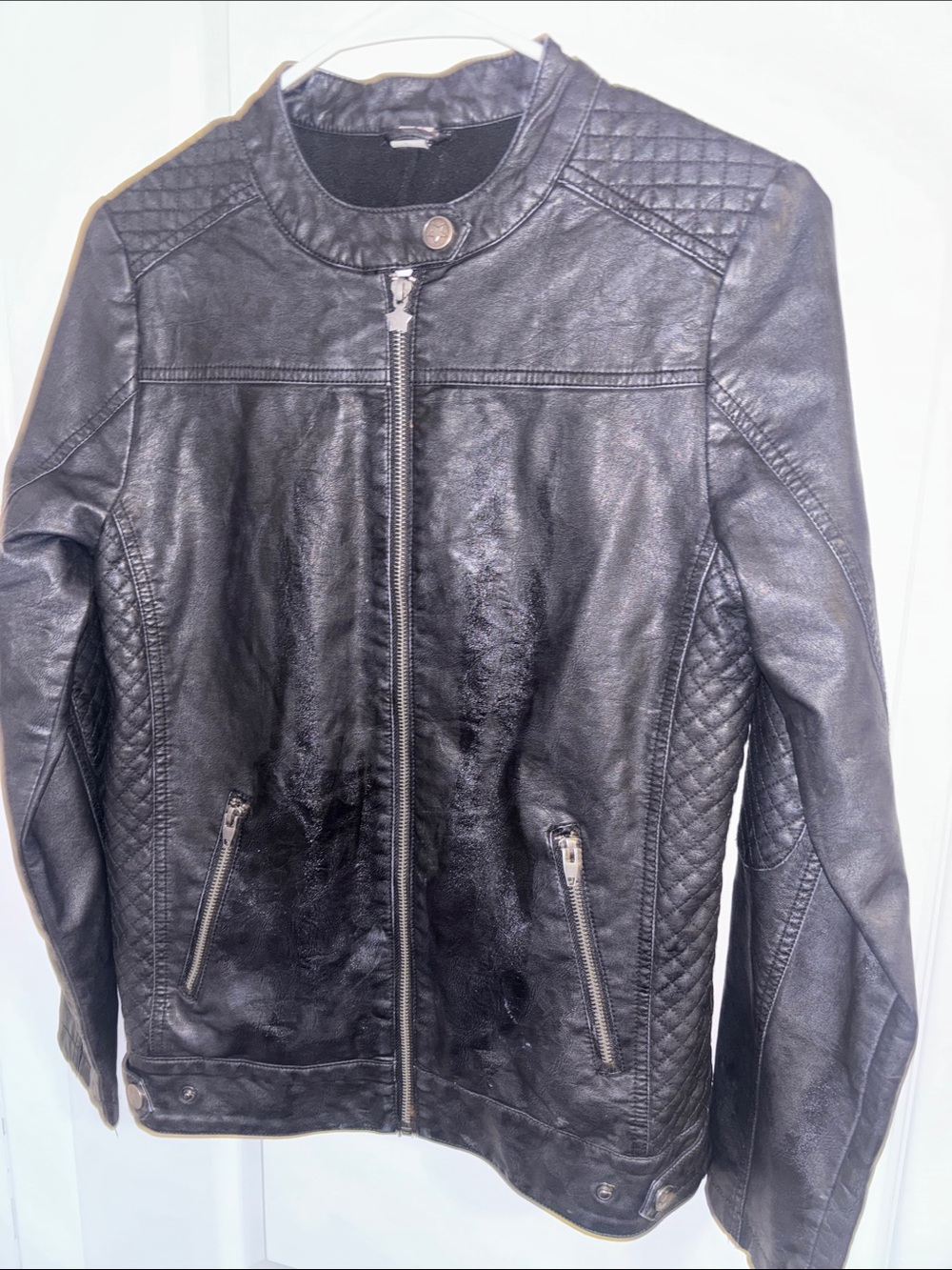Women’s Black Quilted Faux Leather Biker Jacket